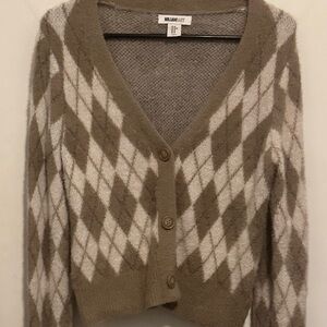 William Rast Cream and Brown Cropped Cardigan Sweater